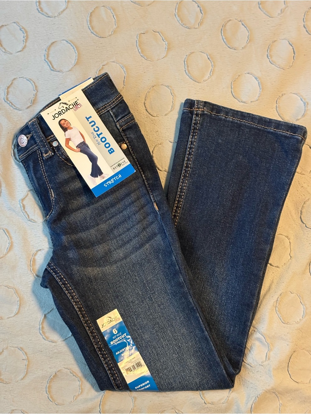 Jordache Girls Flare Dark Blue Bootcut Jeans Size 6 Kids Stretch Denim Mid Rise